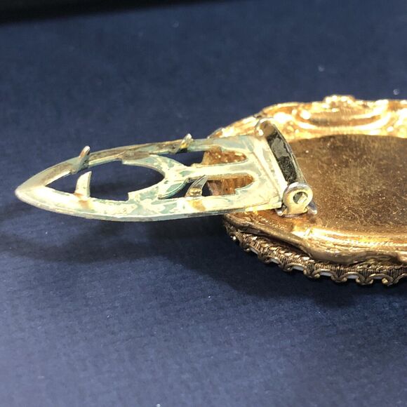 Vintage Oval Dress Clip Renaissance Couple Man Woman Brass Color Retro - Picture 7 of 8